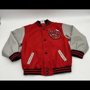 Disney Store Pixar Cars Lightning McQueen Boys Kids Toddler Sz 4 Varsity Jacket